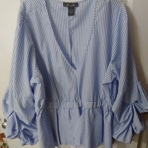 Blue and white striped blouse